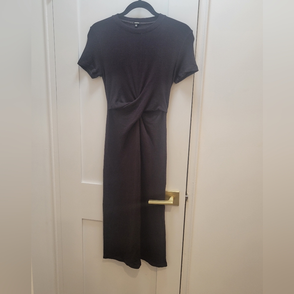 NWOT Monrow Dark Grey Twist Front Sweater Dress XS